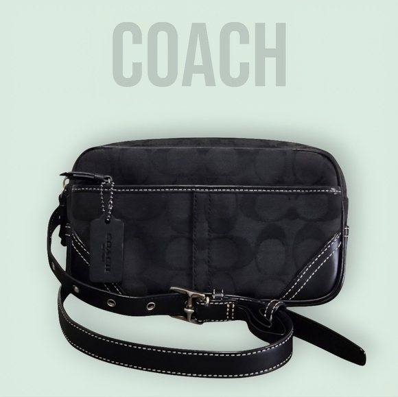 Coach-Vintage Black Signature Jacquard Leather Trim Waist/Fanny Bag+Dustbag - Picture 1 of 11
